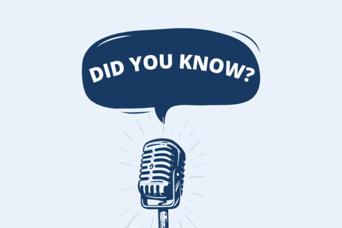 Blaues Mikrofon und Sprechblase mit dem Satz "Did you know"?